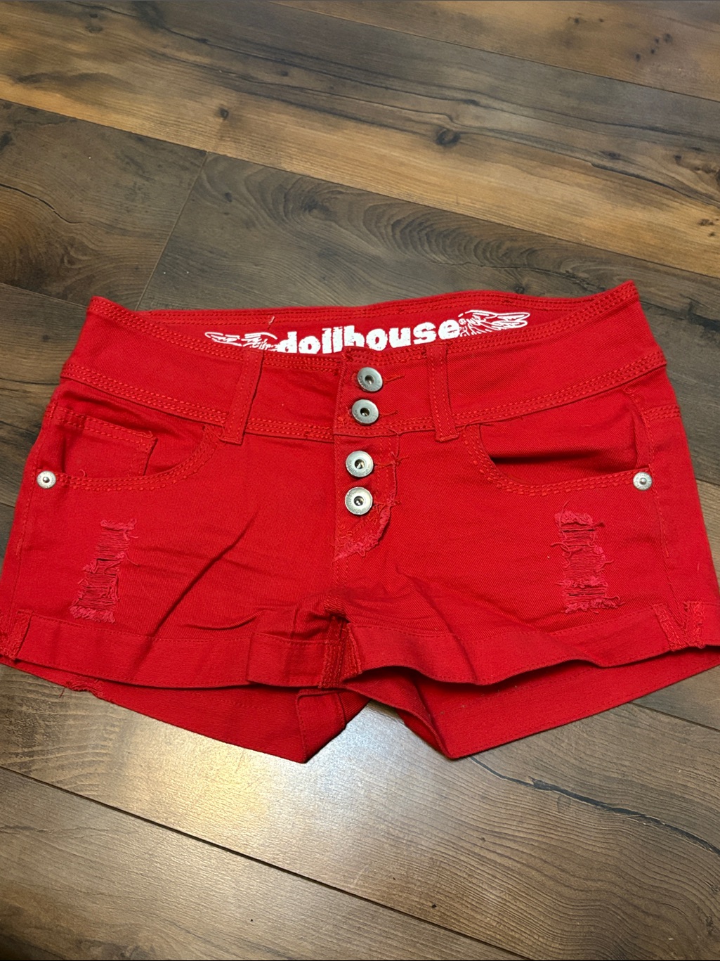 Dollhouse Bright Red Low-Rise Shortie Shorts